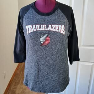 Portland Trail Blazers 3/4 sleeve raglan shirt Ladies XL heather grey black NBA
